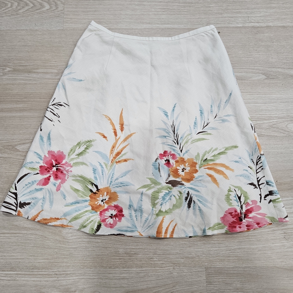 Talbots Womens Midi Skirt Size 2 Petites Floral A-Line Silk/Linen Blend